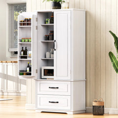 Bellemave® 71" Embossed Texture Freestanding Cupboard Cabinet with 2 Large Drawers, 8 Door Shelves and 3 Cabinet Shelves - Bellemave