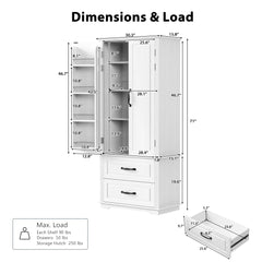 Bellemave® 71" Embossed Texture Freestanding Cupboard Cabinet with 2 Large Drawers, 8 Door Shelves and 3 Cabinet Shelves - Bellemave