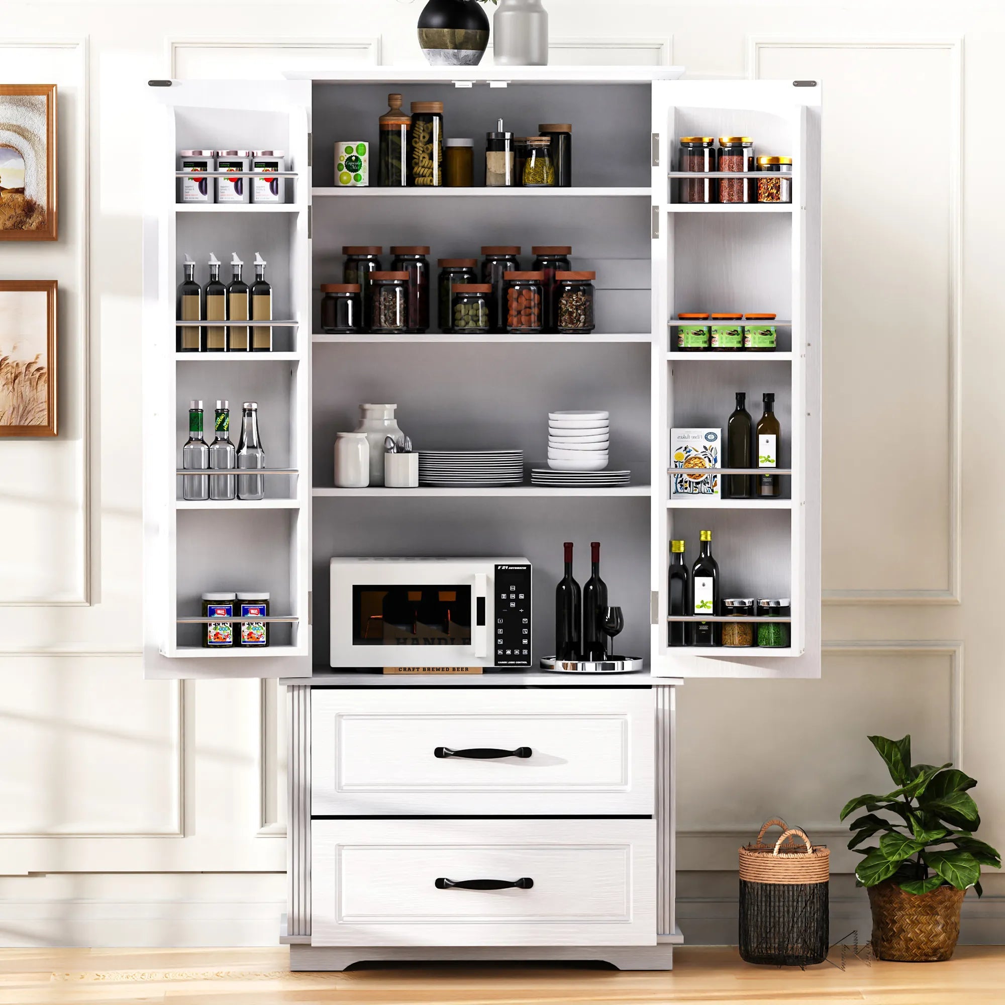 Bellemave® 71" Embossed Texture Freestanding Cupboard Cabinet with 2 Large Drawers, 8 Door Shelves and 3 Cabinet Shelves - Bellemave