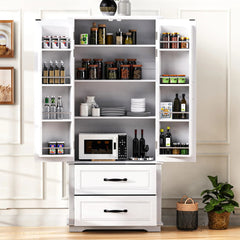 Bellemave® 71" Embossed Texture Freestanding Cupboard Cabinet with 2 Large Drawers, 8 Door Shelves and 3 Cabinet Shelves - Bellemave