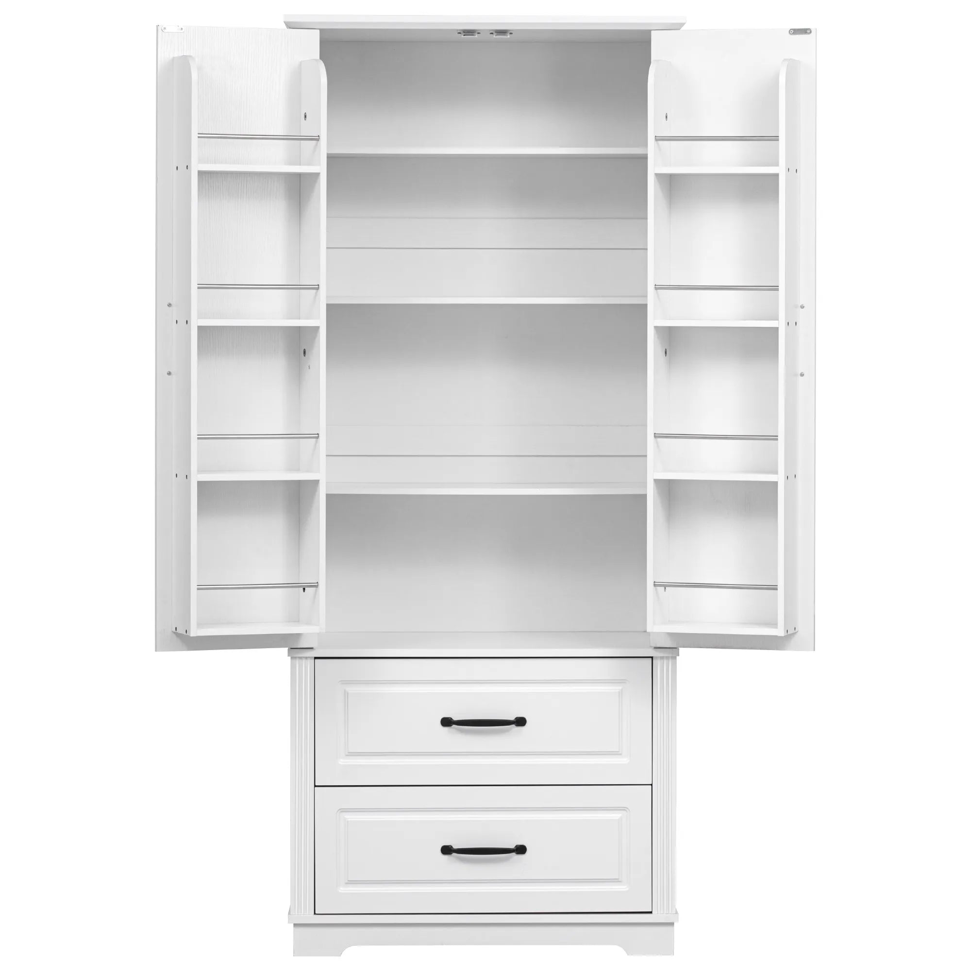 Bellemave® 71" Embossed Texture Freestanding Cupboard Cabinet with 2 Large Drawers, 8 Door Shelves and 3 Cabinet Shelves - Bellemave