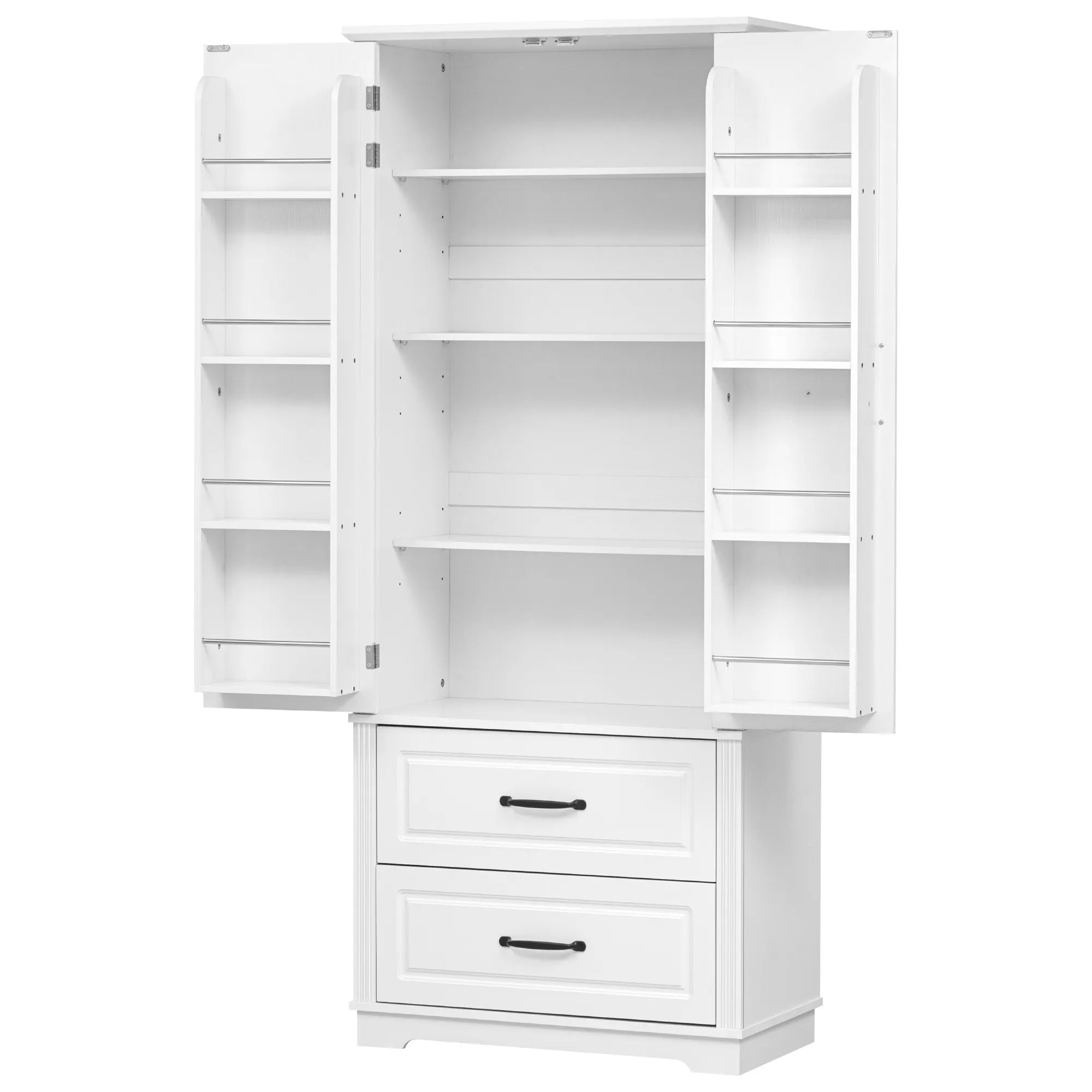 Bellemave® 71" Embossed Texture Freestanding Cupboard Cabinet with 2 Large Drawers, 8 Door Shelves and 3 Cabinet Shelves - Bellemave