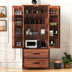 Bellemave® 71" Embossed Texture Freestanding Cupboard Cabinet with 2 Large Drawers, 8 Door Shelves and 3 Cabinet Shelves - Bellemave