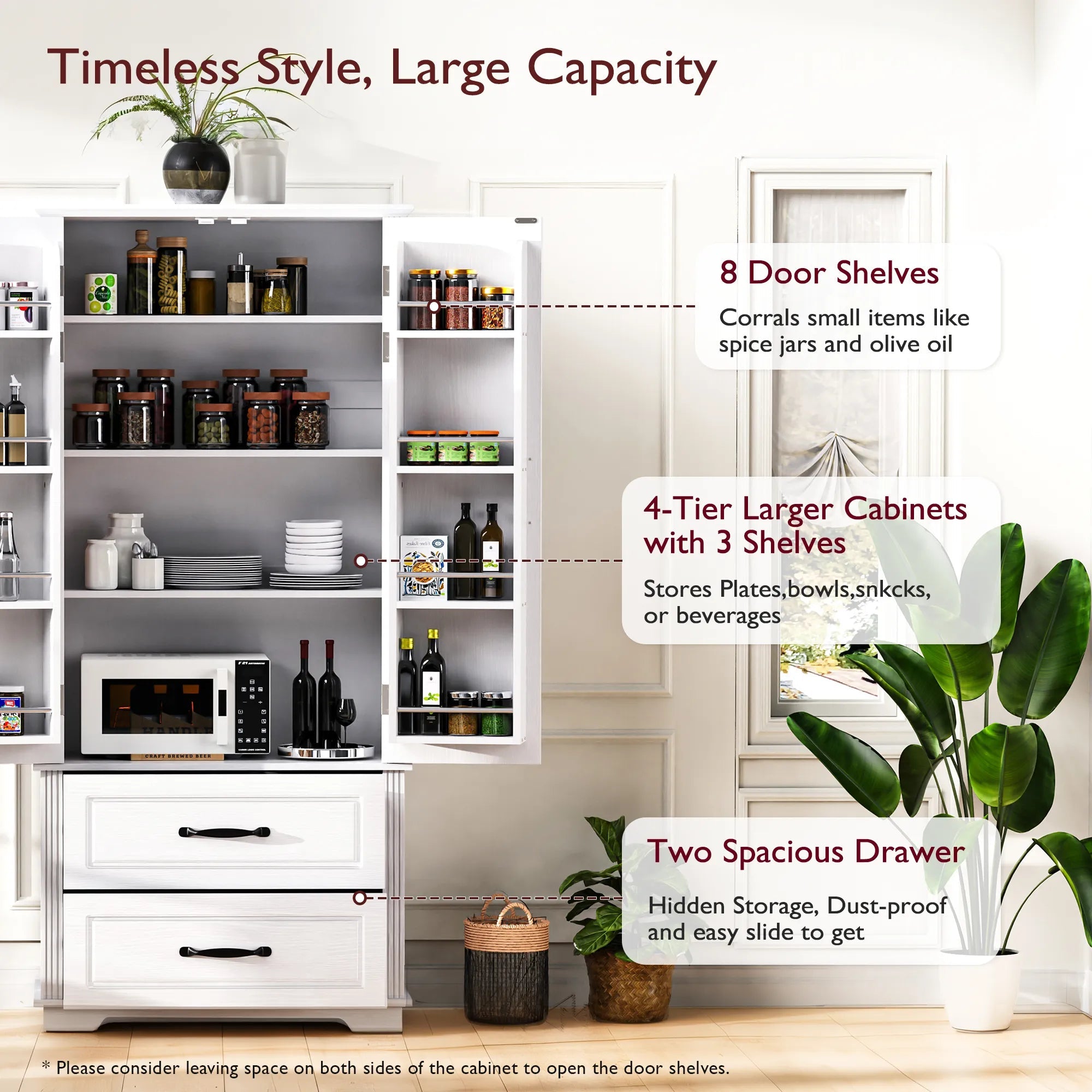 Bellemave® 71" Embossed Texture Freestanding Cupboard Cabinet with 2 Large Drawers, 8 Door Shelves and 3 Cabinet Shelves - Bellemave