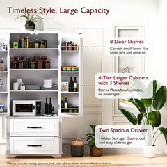 Bellemave® 71" Embossed Texture Freestanding Cupboard Cabinet with 2 Large Drawers, 8 Door Shelves and 3 Cabinet Shelves - Bellemave