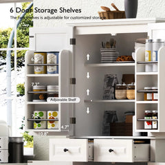Bellemave® 71" Farmhouse Embossed Texture Storage Cabinet with 3 Pull Out Cabinet Organizers, 6 Door Shelves and 2 Drawers - Bellemave
