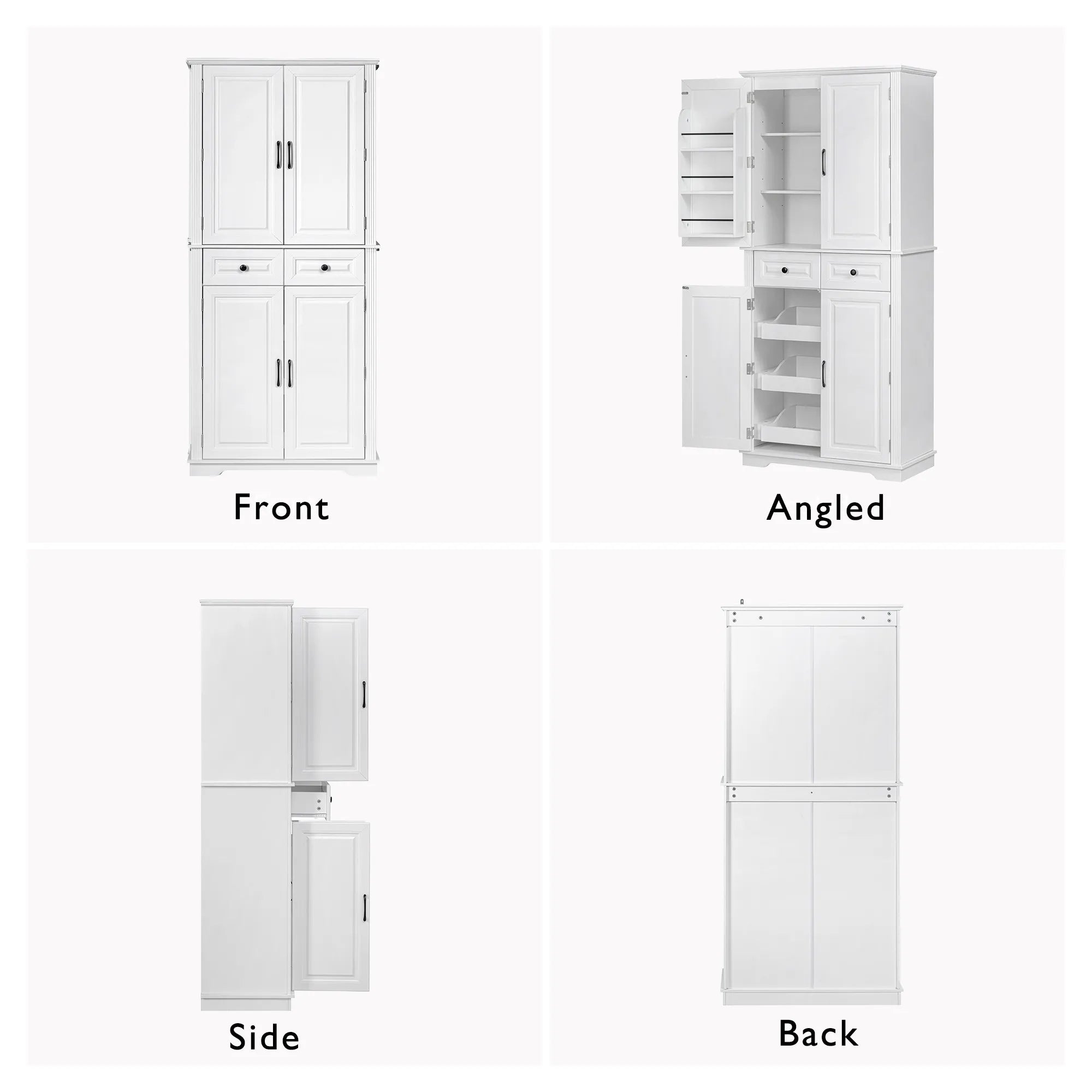 Bellemave® 71" Farmhouse Embossed Texture Storage Cabinet with 3 Pull Out Cabinet Organizers, 6 Door Shelves and 2 Drawers - Bellemave