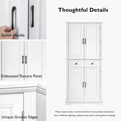 Bellemave® 71" Farmhouse Embossed Texture Storage Cabinet with 3 Pull Out Cabinet Organizers, 6 Door Shelves and 2 Drawers - Bellemave