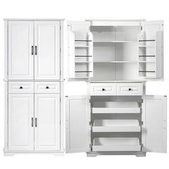 Bellemave® 71" Farmhouse Embossed Texture Storage Cabinet with 3 Pull Out Cabinet Organizers, 6 Door Shelves and 2 Drawers - Bellemave