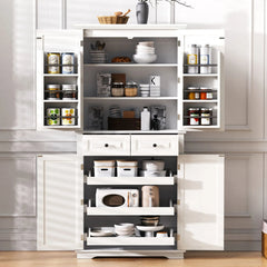 Bellemave® 71" Farmhouse Embossed Texture Storage Cabinet with 3 Pull Out Cabinet Organizers, 6 Door Shelves and 2 Drawers - Bellemave