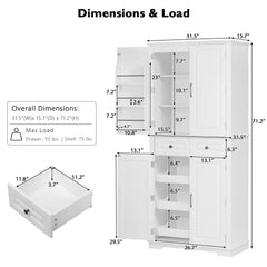 Bellemave® 71" Farmhouse Embossed Texture Storage Cabinet with 3 Pull Out Cabinet Organizers, 6 Door Shelves and 2 Drawers - Bellemave