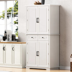 Bellemave® 71" Farmhouse Embossed Texture Storage Cabinet with 3 Pull Out Cabinet Organizers, 6 Door Shelves and 2 Drawers - Bellemave