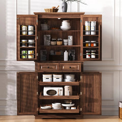 Bellemave® 71" Farmhouse Embossed Texture Storage Cabinet with 3 Pull Out Cabinet Organizers, 6 Door Shelves and 2 Drawers - Bellemave