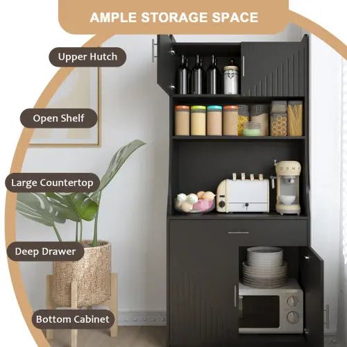 Bellemave® 71" Kitchen Storage Cabinet with Charging Station,Pantry with 2 Cabinet ,1 large storage drawer & 1 Large Countertop - Bellemave