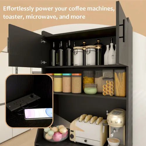 Bellemave® 71" Kitchen Storage Cabinet with Charging Station,Pantry with 2 Cabinet ,1 large storage drawer & 1 Large Countertop - Bellemave