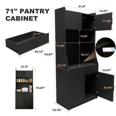 Bellemave® 71" Kitchen Storage Cabinet with Charging Station,Pantry with 2 Cabinet ,1 large storage drawer & 1 Large Countertop - Bellemave