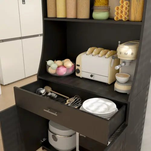 Bellemave® 71" Kitchen Storage Cabinet with Charging Station,Pantry with 2 Cabinet ,1 large storage drawer & 1 Large Countertop - Bellemave