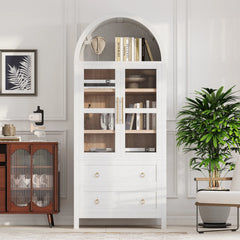 Bellemave® 71" Tall Arched Kitchen Pantry Cabinet with 2 Large Drawers, Adjustable Shelves, Glass Door - Bellemave