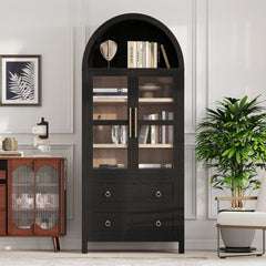 Bellemave® 71" Tall Arched Kitchen Pantry Cabinet with 2 Large Drawers, Adjustable Shelves, Glass Door - Bellemave