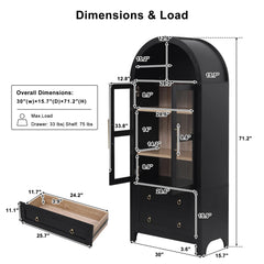 Bellemave® 71" Tall Arched Kitchen Pantry Cabinet with 2 Large Drawers, Adjustable Shelves, Glass Door - Bellemave
