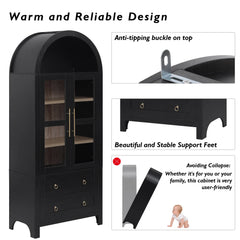 Bellemave® 71" Tall Arched Kitchen Pantry Cabinet with 2 Large Drawers, Adjustable Shelves, Glass Door - Bellemave