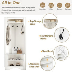 Bellemave® 71.6" Minimalist Corner Hall Tree with Adjustable Shelf, Shoe Bench and 4 Hooks - Bellemave