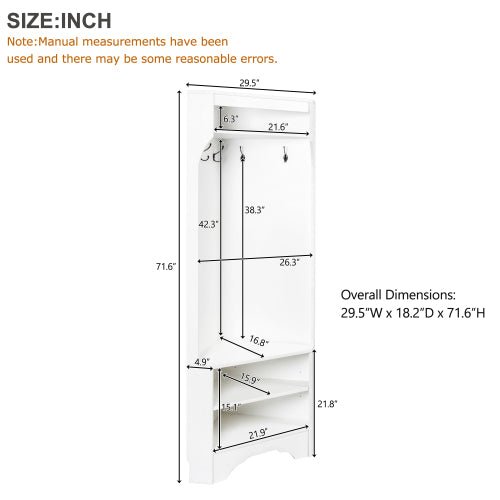 Bellemave® 71.6" Minimalist Corner Hall Tree with Adjustable Shelf, Shoe Bench and 4 Hooks - Bellemave