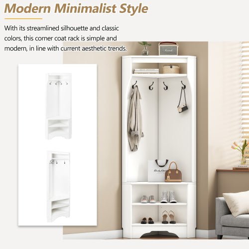 Bellemave® 71.6" Minimalist Corner Hall Tree with Adjustable Shelf, Shoe Bench and 4 Hooks - Bellemave