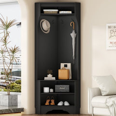 Bellemave® 71.6" Minimalist Corner Hall Tree with Adjustable Shelf, Shoe Bench and 4 Hooks - Bellemave