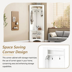 Bellemave® 71.6" Minimalist Corner Hall Tree with Adjustable Shelf, Shoe Bench and 4 Hooks - Bellemave