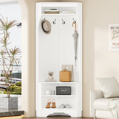 Bellemave® 71.6" Minimalist Corner Hall Tree with Adjustable Shelf, Shoe Bench and 4 Hooks - Bellemave