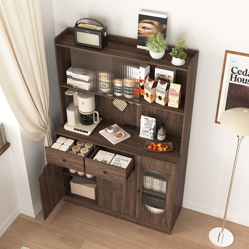 Bellemave® 71"Tall Kitchen Pantry Storage Cabinet with Reeded Glass Doors and Microwave Stand - Bellemave