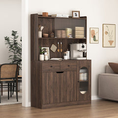 Bellemave® 71"Tall Kitchen Pantry Storage Cabinet with Reeded Glass Doors and Microwave Stand - Bellemave
