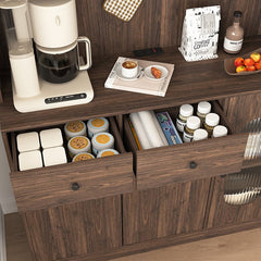 Bellemave® 71"Tall Kitchen Pantry Storage Cabinet with Reeded Glass Doors and Microwave Stand - Bellemave