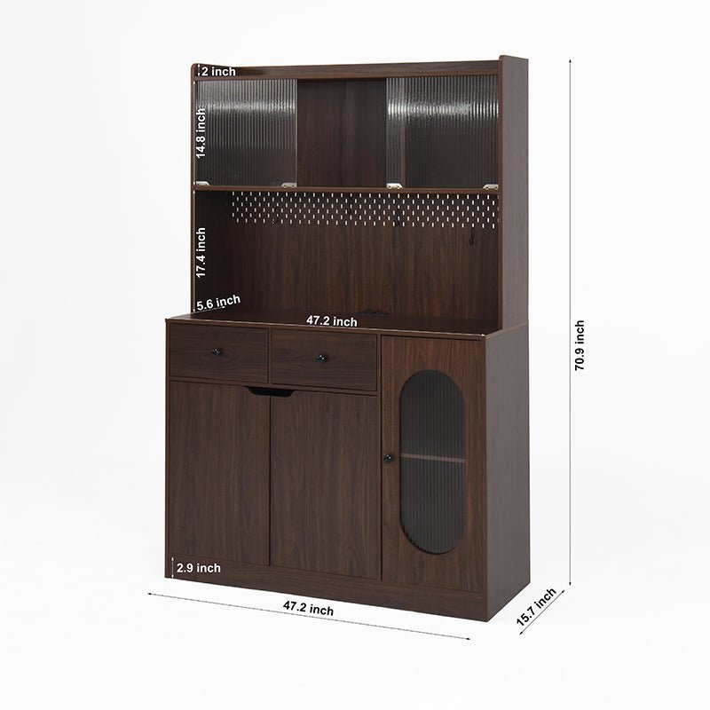 Bellemave® 71"Tall Kitchen Pantry Storage Cabinet with Reeded Glass Doors and Microwave Stand - Bellemave