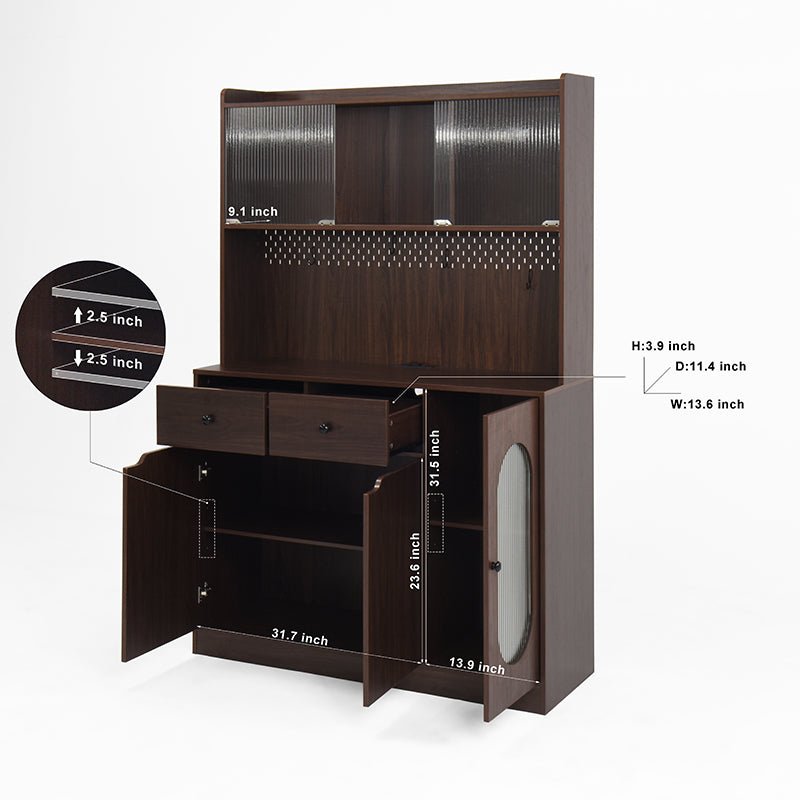 Bellemave® 71"Tall Kitchen Pantry Storage Cabinet with Reeded Glass Doors and Microwave Stand - Bellemave