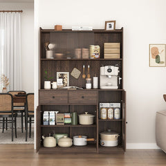 Bellemave® 71"Tall Kitchen Pantry Storage Cabinet with Reeded Glass Doors and Microwave Stand - Bellemave