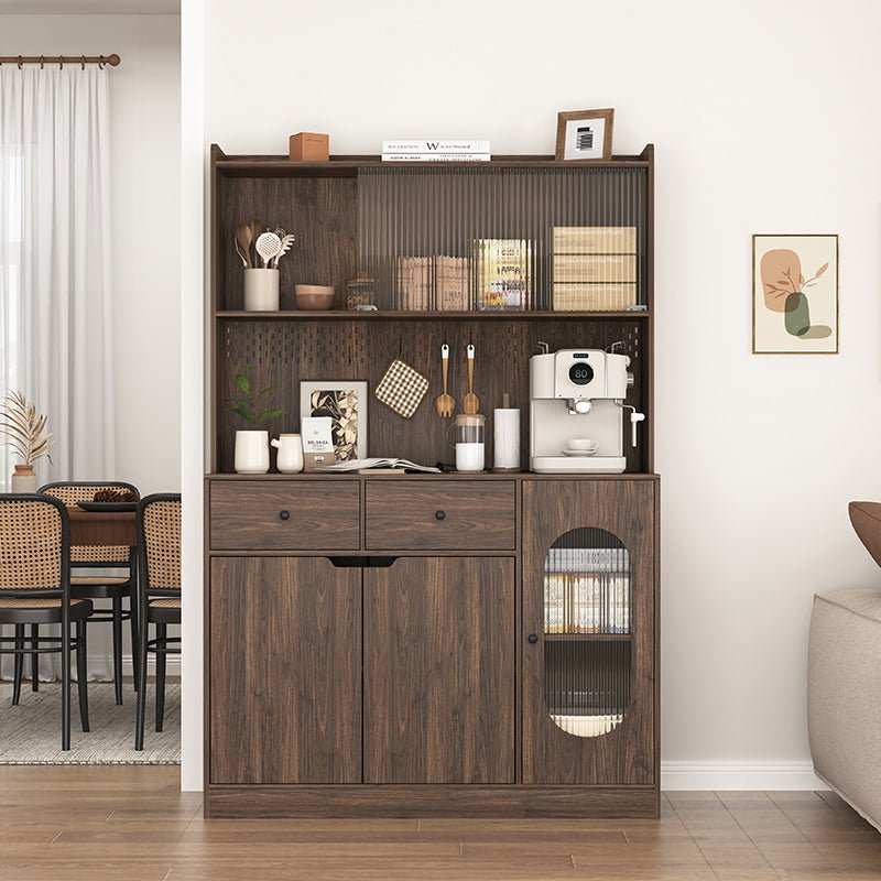 Bellemave® 71"Tall Kitchen Pantry Storage Cabinet with Reeded Glass Doors and Microwave Stand - Bellemave