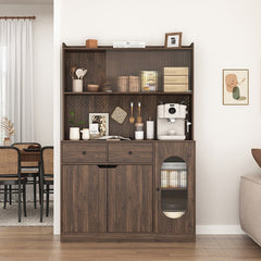 Bellemave® 71"Tall Kitchen Pantry Storage Cabinet with Reeded Glass Doors and Microwave Stand - Bellemave