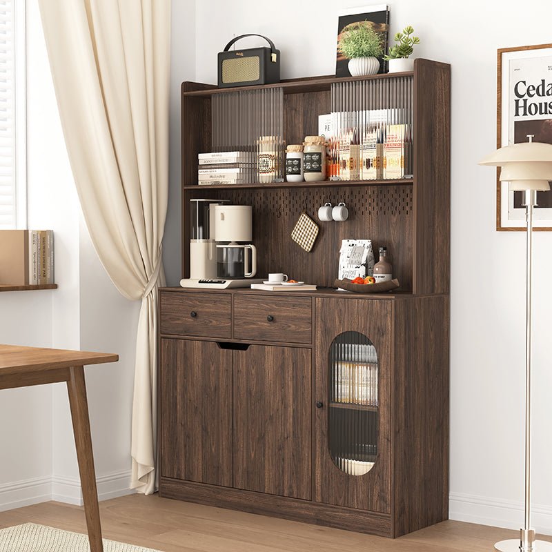 Bellemave® 71"Tall Kitchen Pantry Storage Cabinet with Reeded Glass Doors and Microwave Stand - Bellemave
