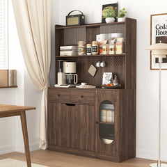 Bellemave® 71"Tall Kitchen Pantry Storage Cabinet with Reeded Glass Doors and Microwave Stand - Bellemave