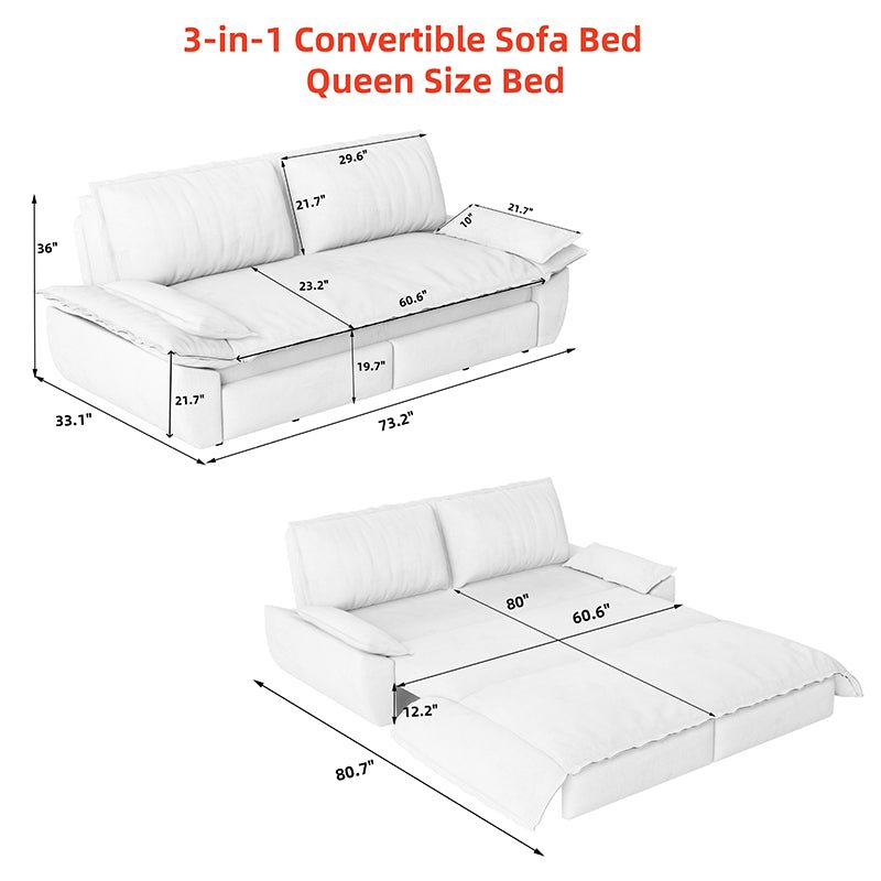 Bellemave® 73.2" 3 - in - 1 Queen Pull Out Sofa Bed,Convertible Sleeper Sofa - Bellemave