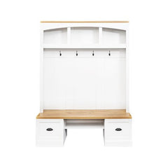 Bellemave® 73.3" Farmhouse 4 - in - 1 Hall Tree with Wood Grain Bench and Top, Black Hooks and Shell Handles - Bellemave