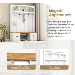 Bellemave® 73.3" Farmhouse 4 - in - 1 Hall Tree with Wood Grain Bench and Top, Black Hooks and Shell Handles - Bellemave