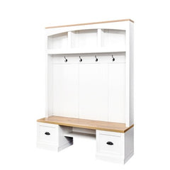 Bellemave® 73.3" Farmhouse 4 - in - 1 Hall Tree with Wood Grain Bench and Top, Black Hooks and Shell Handles - Bellemave