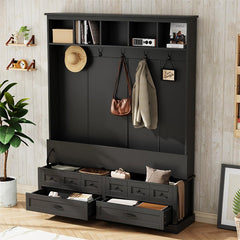 Bellemave® 74" Elegant Wide Hall Tree with 5 Hooks, Versatile Entryway Lift Top Storage Bench with 2 Drawers - Bellemave