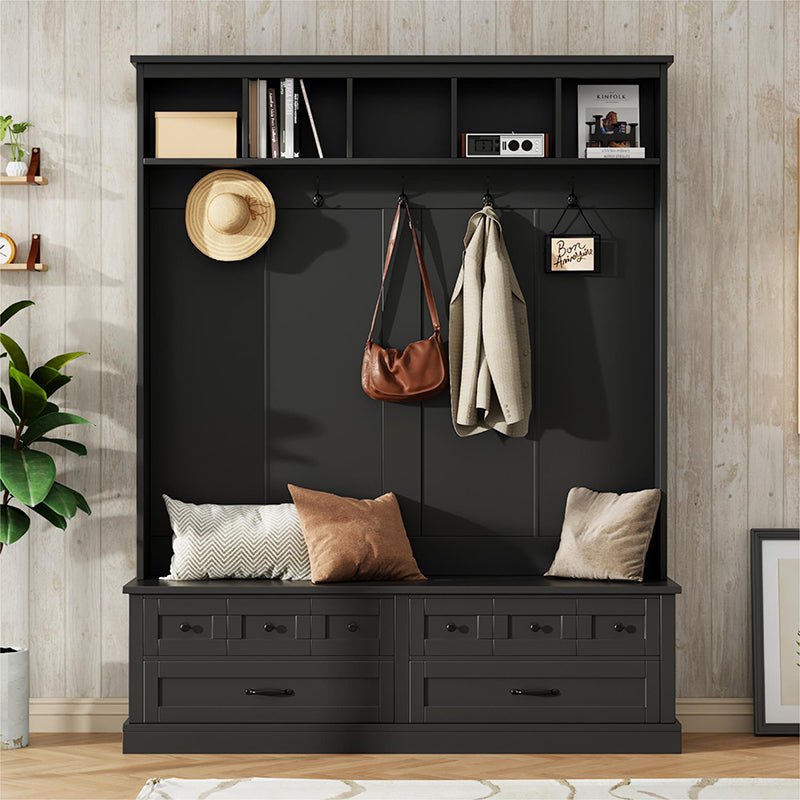 Bellemave® 74" Elegant Wide Hall Tree with 5 Hooks, Versatile Entryway Lift Top Storage Bench with 2 Drawers - Bellemave
