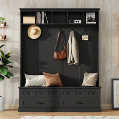 Bellemave® 74" Elegant Wide Hall Tree with 5 Hooks, Versatile Entryway Lift Top Storage Bench with 2 Drawers - Bellemave