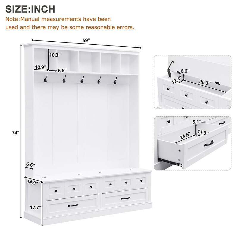 Bellemave® 74" Elegant Wide Hall Tree with 5 Hooks, Versatile Entryway Lift Top Storage Bench with 2 Drawers - Bellemave