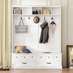 Bellemave® 74" Elegant Wide Hall Tree with 5 Hooks, Versatile Entryway Lift Top Storage Bench with 2 Drawers - Bellemave